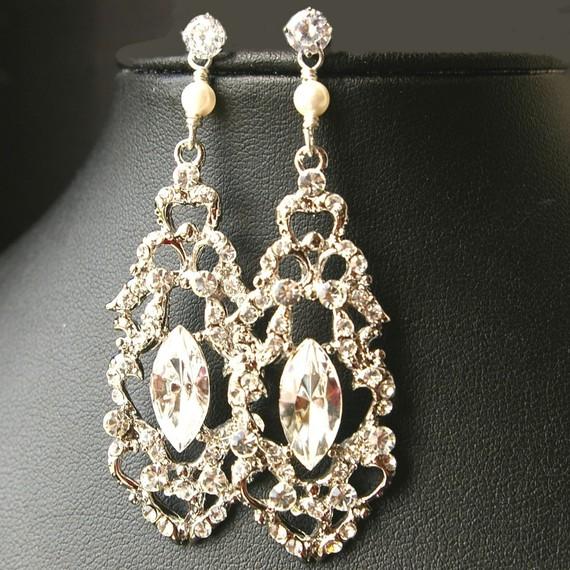 Mariage - Victorian Style Chandelier Bridal Earrings, Vintage Style Bridal Wedding Earrings, STERLING SILVER Wedding Bridal Jewelry, FRANCESCA