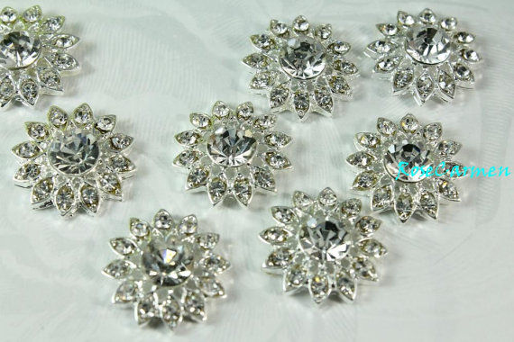 زفاف - 5  - Flatback Rhinestone - Crystal Button- Silverplate Metal Button - Invitation- Wedding Bouquet - Glass Button - Bling