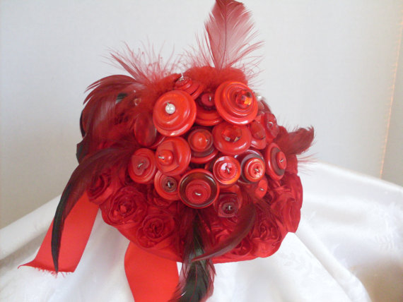 Mariage - Red Bridal Button Bouquet Chinese wedding Romantic Auspicious Passionate