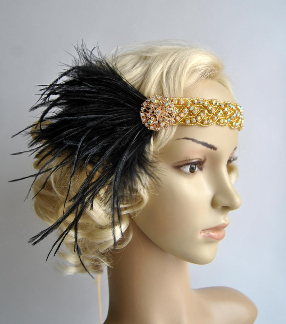Свадьба - 1920s Rhinestone Headpiece, Flapper headband, bridal wedding headband, Rhinestone flapper headpiece ivory
