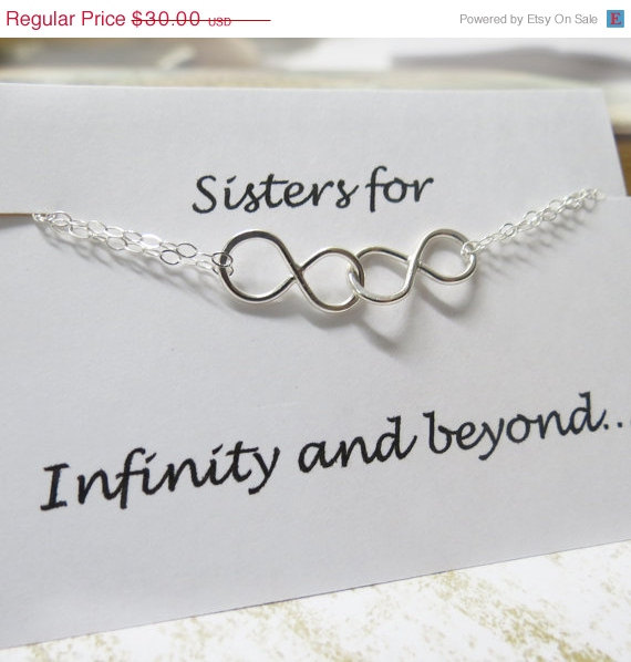 زفاف - WEEKEND SALE Sisters Infinity Bracelet & Card SET, Double Infinity, Sister Gift, Figure Eight, Bridesmaids Party, Bridal Jewelry, Friendship