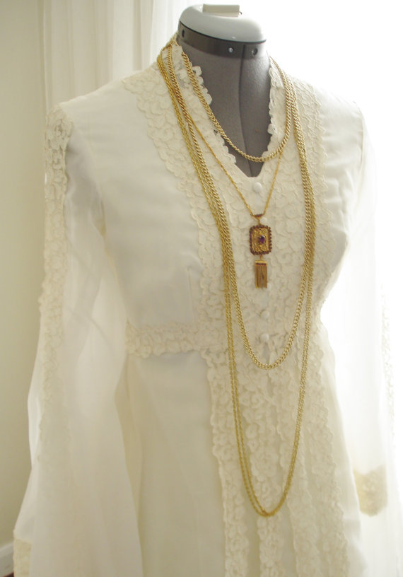 زفاف - Vintage Renaissance Style Wedding Dress Chiffon Organza Trimmed in Lace