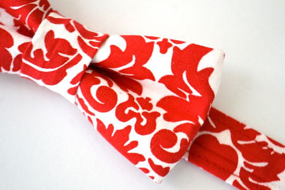 Wedding - Bowtie Red Damask Adjustable- Ages 2-10