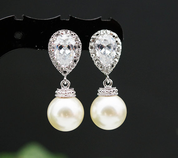 زفاف - Wedding Bridesmaid Gift Bridal Earrings Bridesmaid Earrings Bridal Jewelry Bridesmaid Jewelry Swarovski Pearl dangle earrings Pearl Earrings