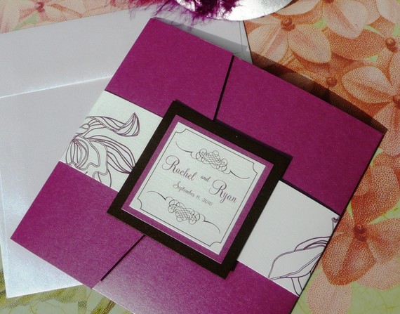 Hochzeit - Purple Punch Orchid Pocketfold Wedding Invitation with Flourish