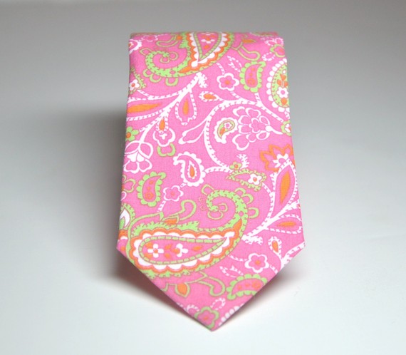 زفاف - Men's Necktie Pink and Green Paisley Child's Tie