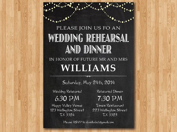 Wedding - Rehearsal Dinner Invitation. Wedding Rehearsal and Dinner Invite. Chalkboard invite. Black and White typography. Printable digital DIY.