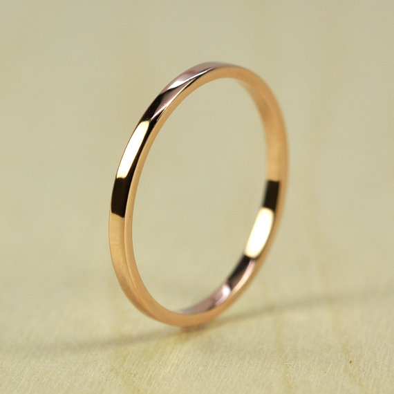 Свадьба - Rose Gold Wedding Band, Skinny Stacking Ring 1.5mm by 1mm Squared Edge, Recycled Eco Friendly, 14K Gold, sizes 6.25-9, Sea Babe Jewelry