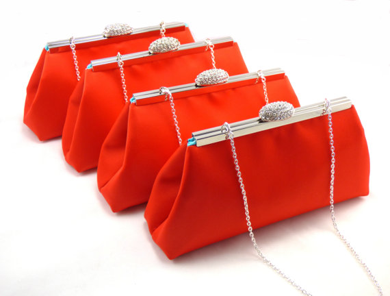 Hochzeit - Set of Four Bridesmaid Clutches 5% Off, Bright Red and Tiffany Blue Bridesmaid Gift, Bridal Clutch, Mother of the Bride Gift, Wedding Clutch