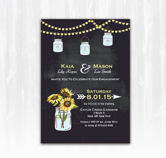 Mariage - Sunflower Engagement Invitation DIY PRINTABLE Digital File or Print (extra) Lights Engagement Invitation Mason Jar Engagement Invitation