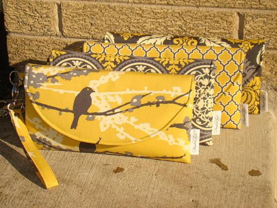 Mariage - Set of 4 Custom Bridesmaids Clutches ... Yellow and Gray Wedding Colors ... Joel Dewberry