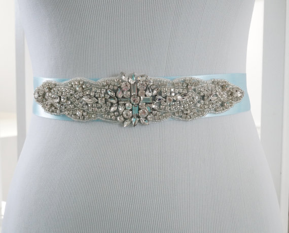 Wedding - SALE - Wedding Sash, Bridal Belt, Sash Belt, Light Blue Sash, Wedding Dress Belt, Style 157
