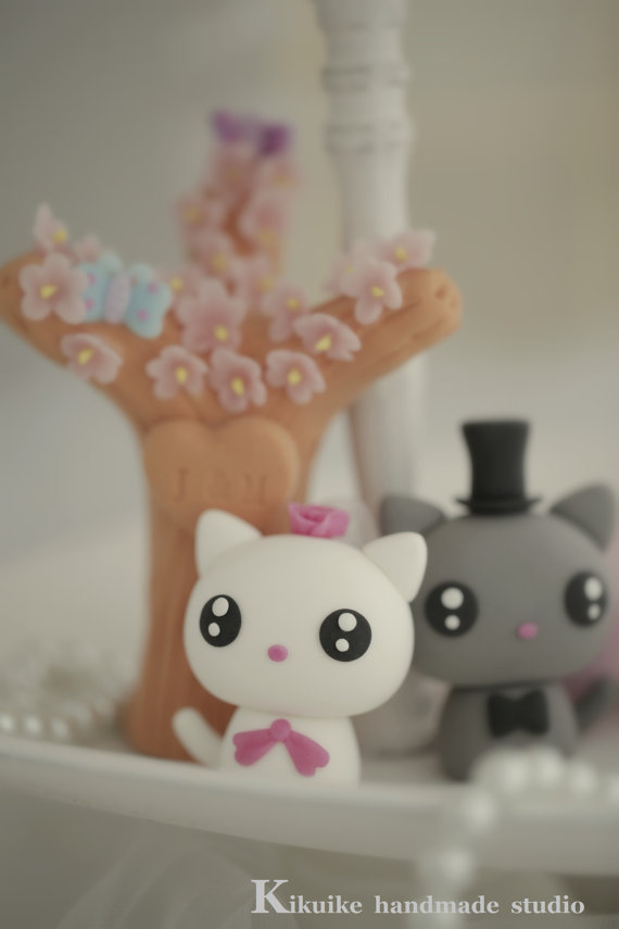 Wedding - kitty and cat Wedding Cake Topper