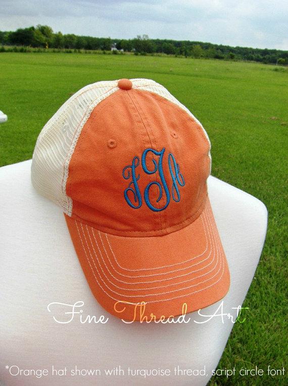 Wedding - LADIES Monogram Mesh Back Baseball Cap Hat Mom Bridesmaid Bride Bachelorette Summer Beach Hat Trucker Hat