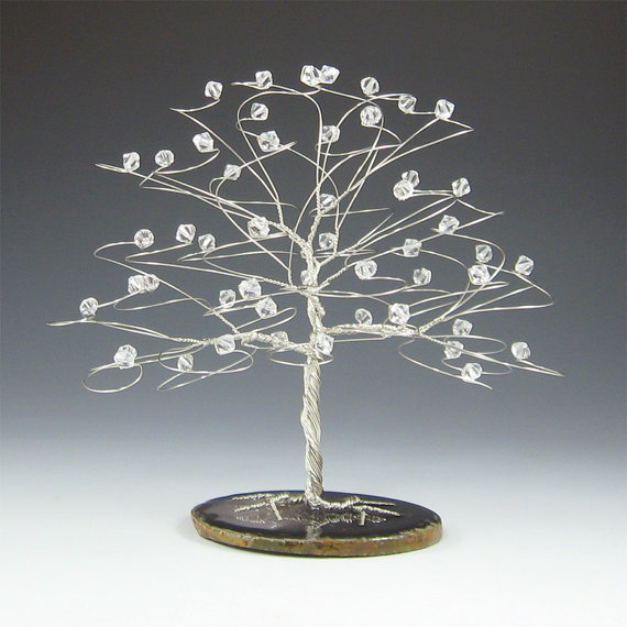 Wedding - Wedding Cake Topper Tree Silver with Clear Crystal Swarovski Crystal Elements - 6 x 6 Large