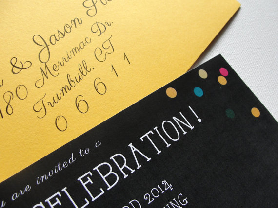 زفاف - Confetti Invitations / Multi or Gold & Black / Vertical 4" x 9 " / Birthday Bachelorette / Modern / Confetti / No. 10 Envelopes