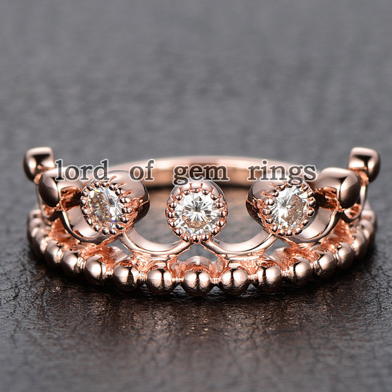 زفاف - Moissanite Wedding Ring in 14K Rose Gold - 3mm Round Moissanites Crown Engagement Ring,Wedding Band Bridal Promise ring