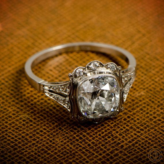 زفاف - Vintage Engagement Ring - 2ct Diamond In Platinum Setting - Estate Diamond Jewelry