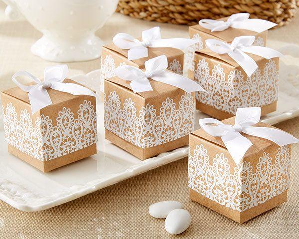 Wedding - Rustic With Lace Kraft Favor Box (Set Of 24)