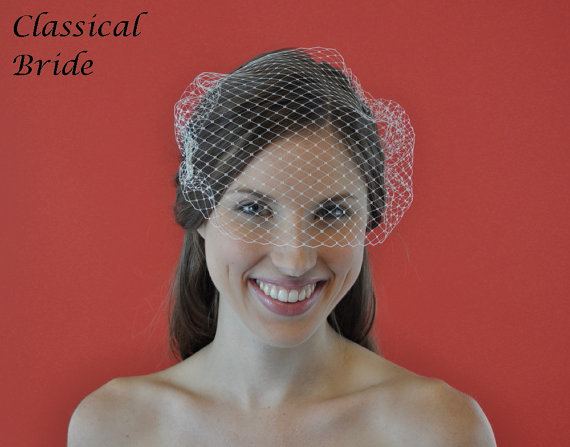 زفاف - BANDEAU FRENCH BIRDCAGE Blusher 9 Inch Veil In Ivory or White for bridal wedding accessory head piece