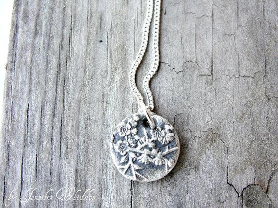 Свадьба - Sterling Silver Necklace, Custom Necklace, Bridal Necklace, Bridesmaids Jewelry,  Wedding Gift, Necklace, Cherry Blossoms