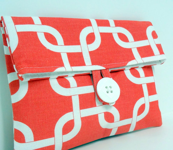 Wedding - CORAL Wedding Clutch In PREMIER PRINTS Gotcha Print Coral Bridesmaid Gift