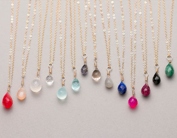 زفاف - Delicate Gem Drop Necklace / Bridesmaid Necklaces in 14K Gold Fill, Rose Gold Fill, Sterling Silver / Delicate Gemstone Necklace LN604