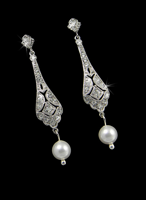 Wedding - Bridal Earrings Vintage Pearl Crystal Wedding jewelry, Swarovski crystal, Swarovski pearls, Bridesmaids earrings,  Clara Vintage Earrings