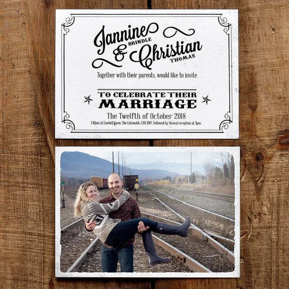 زفاف - Vintage Photo Postcard - Wedding Invitation Suite on luxury textured card (printable option also available)