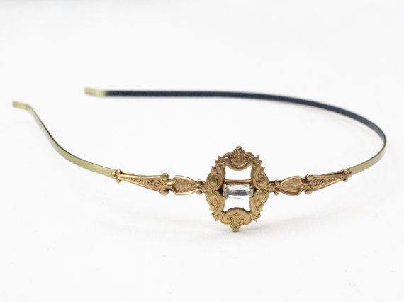 Wedding - Edwardian bridal headband brass vintage crystal jewel wedding hair accessory antique style head piece