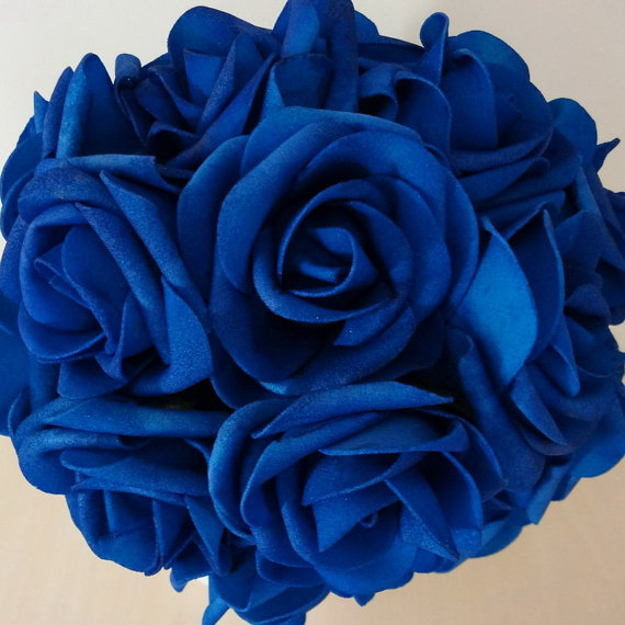 زفاف - 20 PCS Royal Blue Wedding Flowers Artificial Flower Foam Roses For Bridal Bouquet Wedding Centerpiece