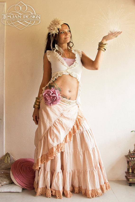 Hochzeit - BAMBOO WRAP VEST - Dress - Burning man Boho Hippie Fairy Dance Costume Lingerie Faery Tribal Pixie Duster - Off white Cream Ivory