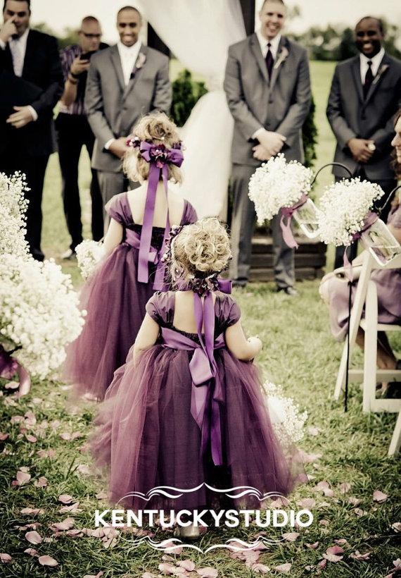 Hochzeit - Plum Flower Girl Dress