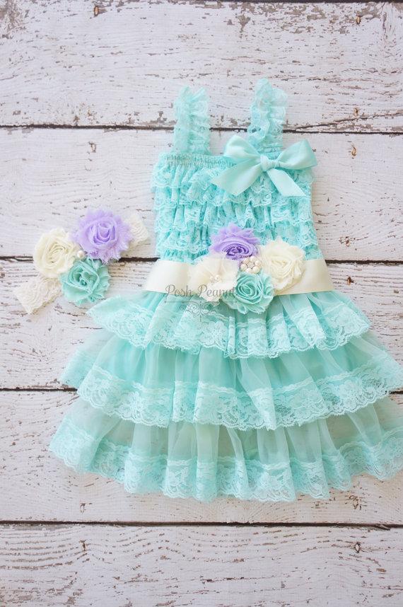 Hochzeit - Flower Girl Dress - Lace Flower girl dress - Baby Lace Dress - Rustic - Aqua Blue Flower Girl - Lace Dress - Aqua Lace dress -  Bridesmaid
