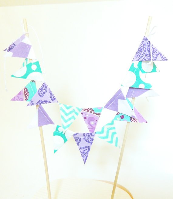 Mariage - Wedding Banner Cake Topper, Party Mini Cake Bunting, Birthday Party, Baby, Bridal Shower Banner, Wedding Cake Topper, Purple, Mint, Teal