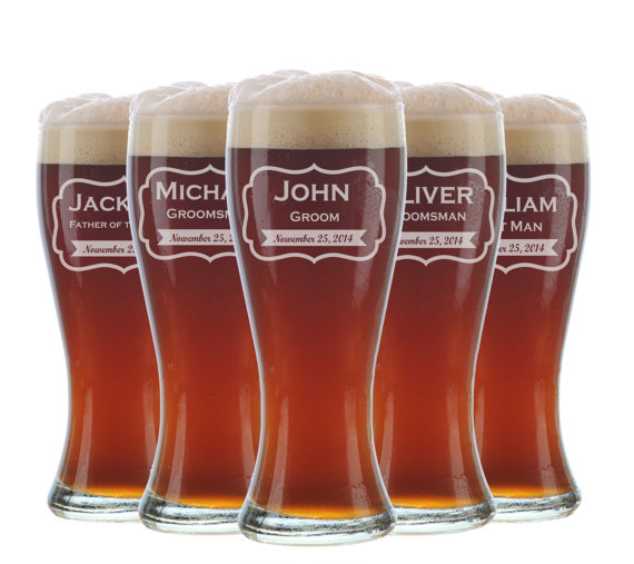 Wedding - 7 Personalized Beer Glasses, Groomsmen Gifts, Custom Wedding Favors, Father of the Bride Gift, Gifts for Groomsmen, Personalized Glasses
