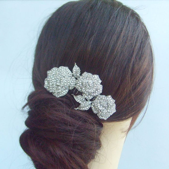 Mariage - Wedding Hair Comb, Bridal Hair Comb, Bridal Hair Accessories, Bridal Flower Hair Comb w Rhinestone Crystal, Bridesmaid Jewelry, HSE03612C1