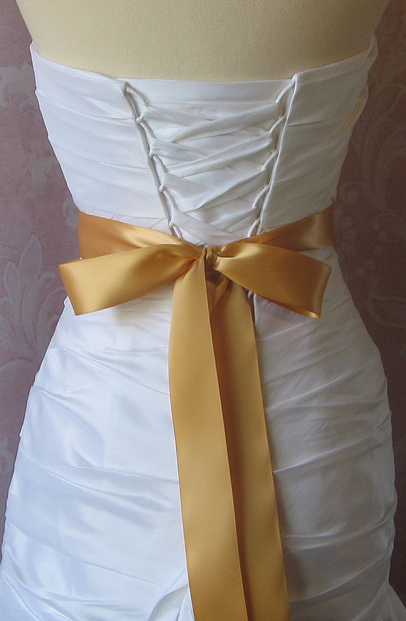 زفاف - Double Face Antique Gold Satin Ribbon, 1.5 Inch Wide, Ribbon Sash Dark Gold, Bridal Sash, Wedding Belt, 4 Yards