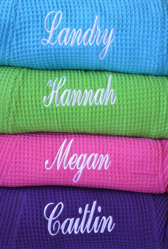 Mariage - Personalized Bridesmaids Gifts Monogram Robe Bridesmaid Gift Bridesmaid Robe Waffle Robe Kimono Spa Robe Personalized Bridesmaids Gift