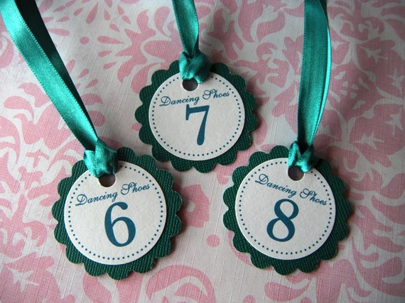 Mariage - 75 Custom Printed Double Layer Flip Flop or Dancing Shoes Wedding Favor Tags - Any Color, Style or Quantity