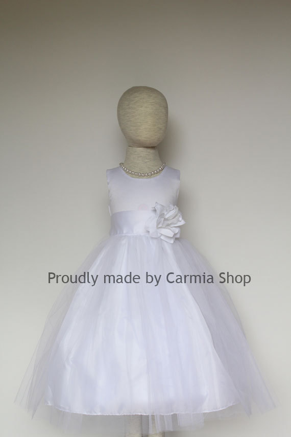 Wedding - Flower Girl Dresses - WHITE with White (FRBP) - Easter Wedding Communion Bridesmaid - Toddler Baby Infant Girl Dresses
