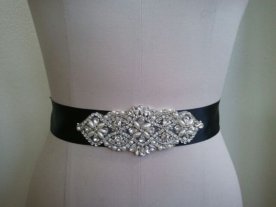 زفاف - Wedding Belt, Bridal Belt, Sash Belt, Crystal Rhinestone & Off White Pearls  - Style B200099