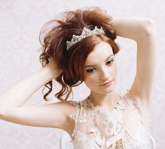 زفاف - Bridal Crown Jeweled Rhinestone Wedding Tiara - Star Is Born Style No. 1980
