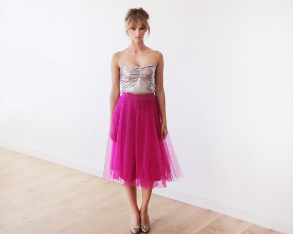 Wedding - Fuchsia Pink Skirt , Tulle Midi Skirt , Pink Tulle Skirt, Bridesmaids Pink Skirts , Pink Adult Tutu Skirt