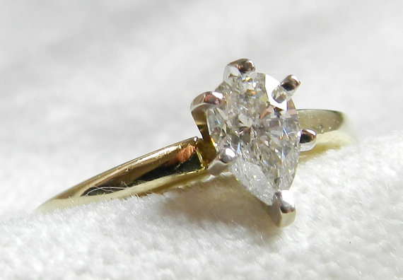 زفاف - Diamond Engagement Ring .71 Ct Pear Shaped Diamond Ring, Diamond Solitaire Ring Engagement Ring
