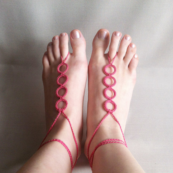 Свадьба - Crochet Pink Barefoot Sandals, Nude shoes, Foot jewelry, Wedding, Victorian Lace, Sexy, Yoga, Anklet , Bellydance, Steampunk, R7054