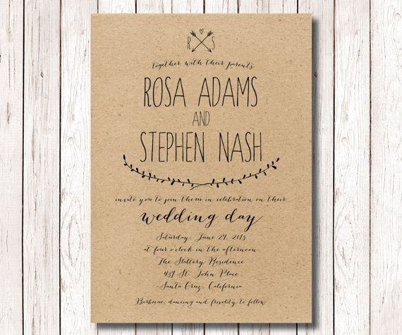 Wedding - Rustic Wedding Invitation , Kraft Paper Invitation , Wedding Invitation Printable , DIY Wedding Invitation , The Capistrano Collection