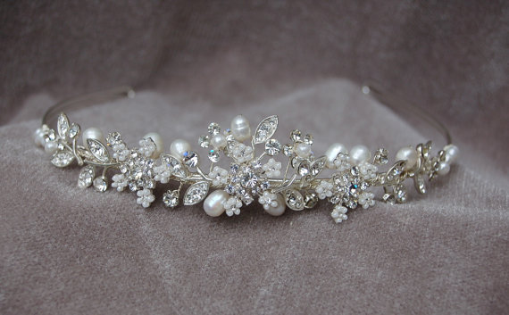 Handmade Floral Bridal Rhinestone Crystal Pearl Wedding Tiara Headband V846 