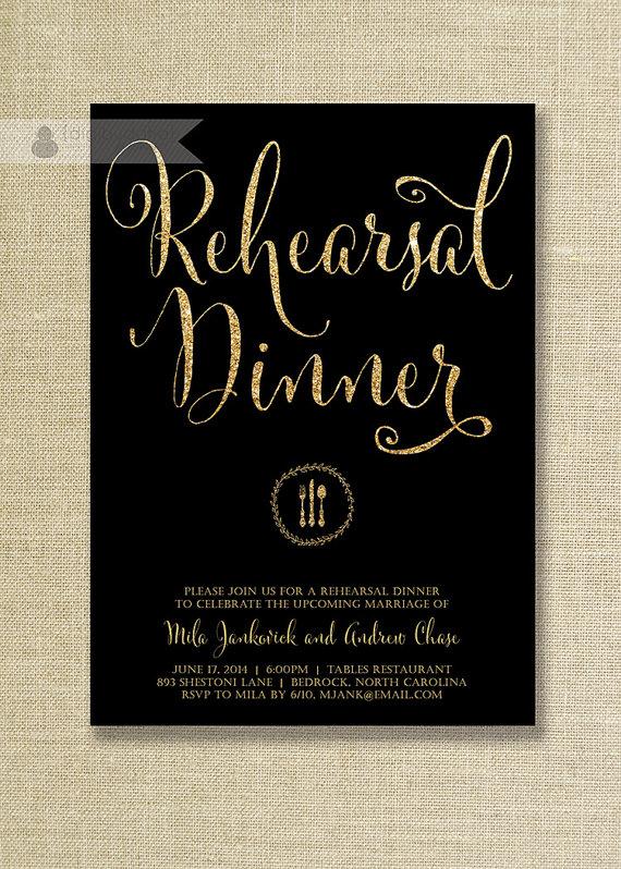زفاف - Black & Gold Glitter Rehearsal Dinner Invitation Wedding Rehearsal Script Modern FREE PRIORITY SHIPPING or DiY Printable - Mila