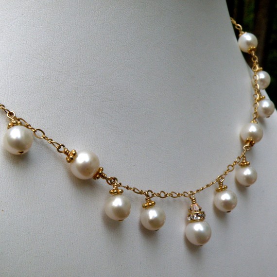 زفاف - Wedding Pearl Necklace, Bridal Freshwater Pearl Jewelry, Bride Romantic Necklace, Wedding Handmade Jewelry, White Pearl, Gold Filled